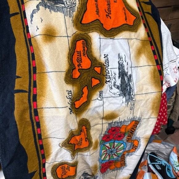 Vintage AJW Hawaii Islands Bath Beach 60"x30" Towel Maui Nuhau Molokai Kauai Map - Picture 5 of 8